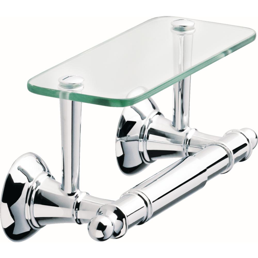 Delta HEXTN50-PC Toilet Paper Holder with Glass Shelf in Polished Chrome