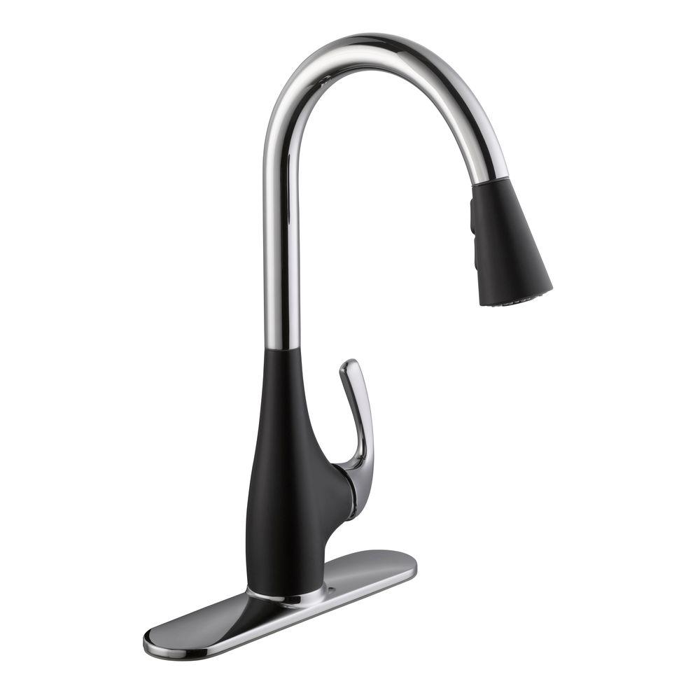 Schon 67636-0191 Modern 1-Handle Pull-Down Sprayer Kitchen Faucet Chrome/Black