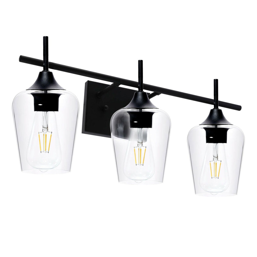 Merra 3-Light Matt Black Bathroom Vanity Light w/ Clear Glass Shades HCF-2803-00
