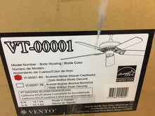 Load image into Gallery viewer, Vento VT-00001 60 in. Brushed Nickel Ceiling Fan
