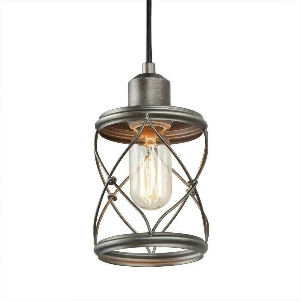 LNC Modern Farmhouse 1-Light Dark Pewter Metal Cage Mini Pendant A03475