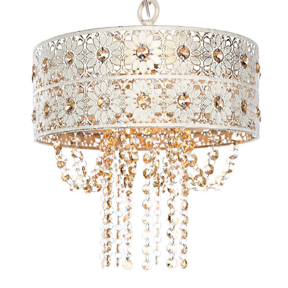 River of Goods 1-Light Champagne Chandelier with Jeweled Blossoms Shade 15027