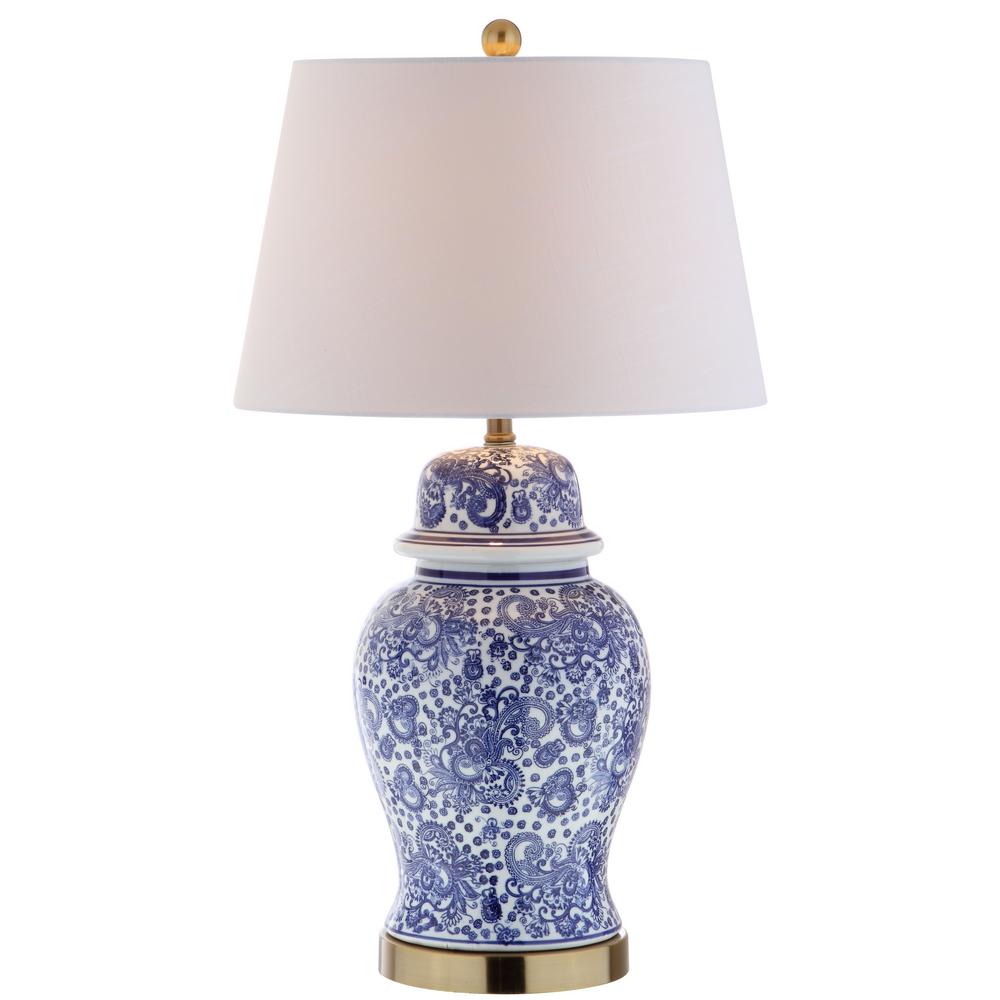 JONATHAN Y Ellis 29.5 in. H Ceramic Table Lamp, Blue/White JYL3008A