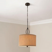 Load image into Gallery viewer, Hampton Bay 19712-000 Oil-Rubbed Bronze Burlap Shade Drum Pendant 1001392682
