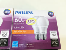 Load image into Gallery viewer, 8-Pack (4 x 2-Pack) Philips Dimmable A19 LED Bulb 60W uses 9.5W at 800 Lumens

