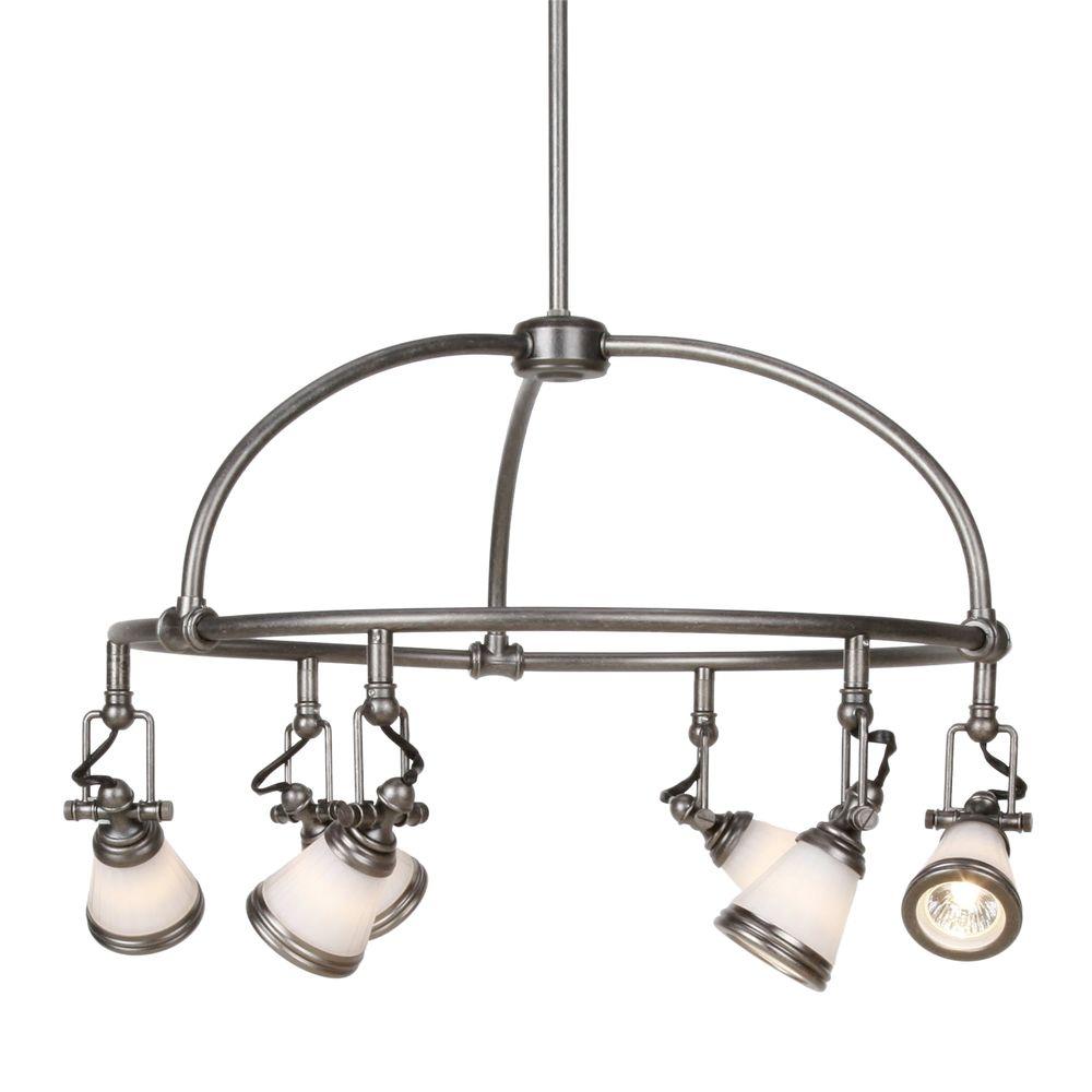 Hampton Bay 6-Light Antique Pewter Chandelier with Frosted Glass Shades EC9073AP