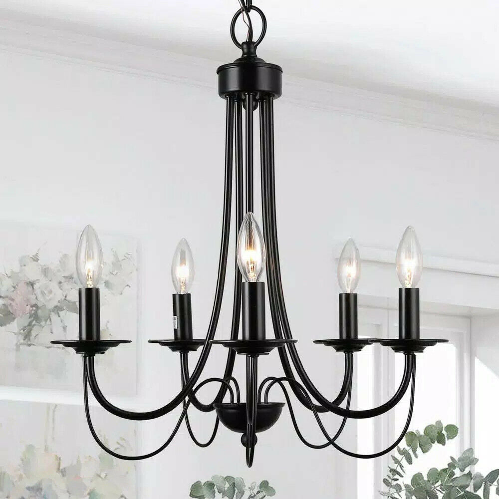 LNC Modern Black Chandelier 5-Light Classic Farmhouse Candlestick Pendant A02894
