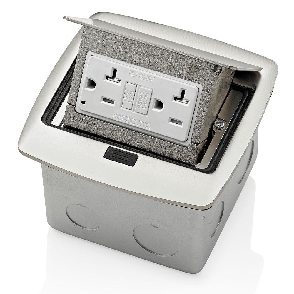 Leviton PFGF2-BN Pop-Up Floor Box Self-Test GFCI Outlet Brushed Nickel