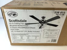 Load image into Gallery viewer, Hampton Bay SW1321BN Scottsdale 52&quot; Indoor Brushed Nickel Ceiling Fan 538855
