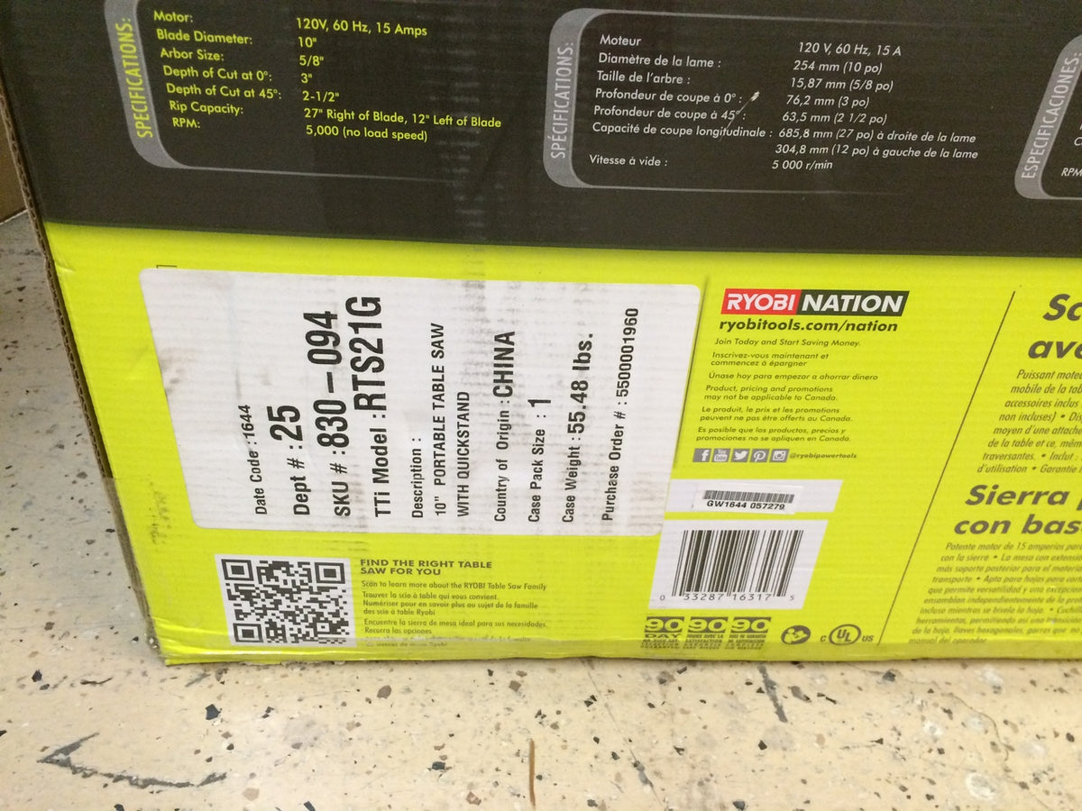 Ryobi RTS21G 10 in. Portable Table Saw with Quick Stand NT
