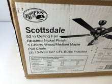 Load image into Gallery viewer, Hampton Bay SW1321BN Scottsdale 52&quot; Indoor Brushed Nickel Ceiling Fan 538855
