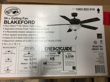 Load image into Gallery viewer, Hampton Bay Blakeford 60&quot; LED Espresso Bronze Ceiling Fan with Light AM581A-EB
