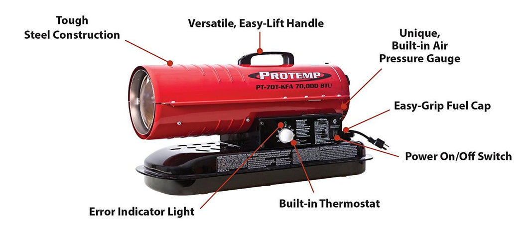 Pro-Temp PT-70T-KFA 70,000 BTU Kerosene Forced Air Heater with Thermostat