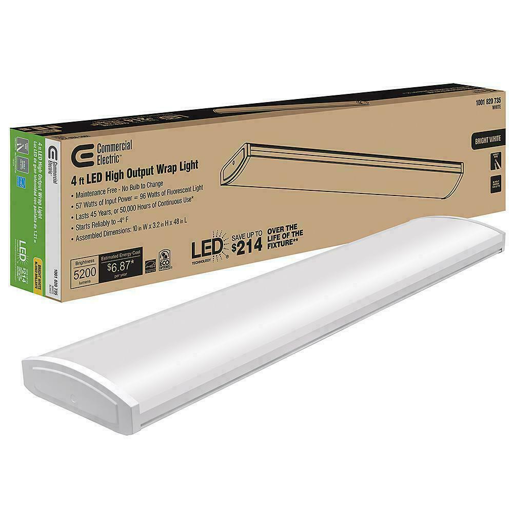Commercial Electric Wraparound Light 4-Ft 4000K Bright 5200 Lumens LED White