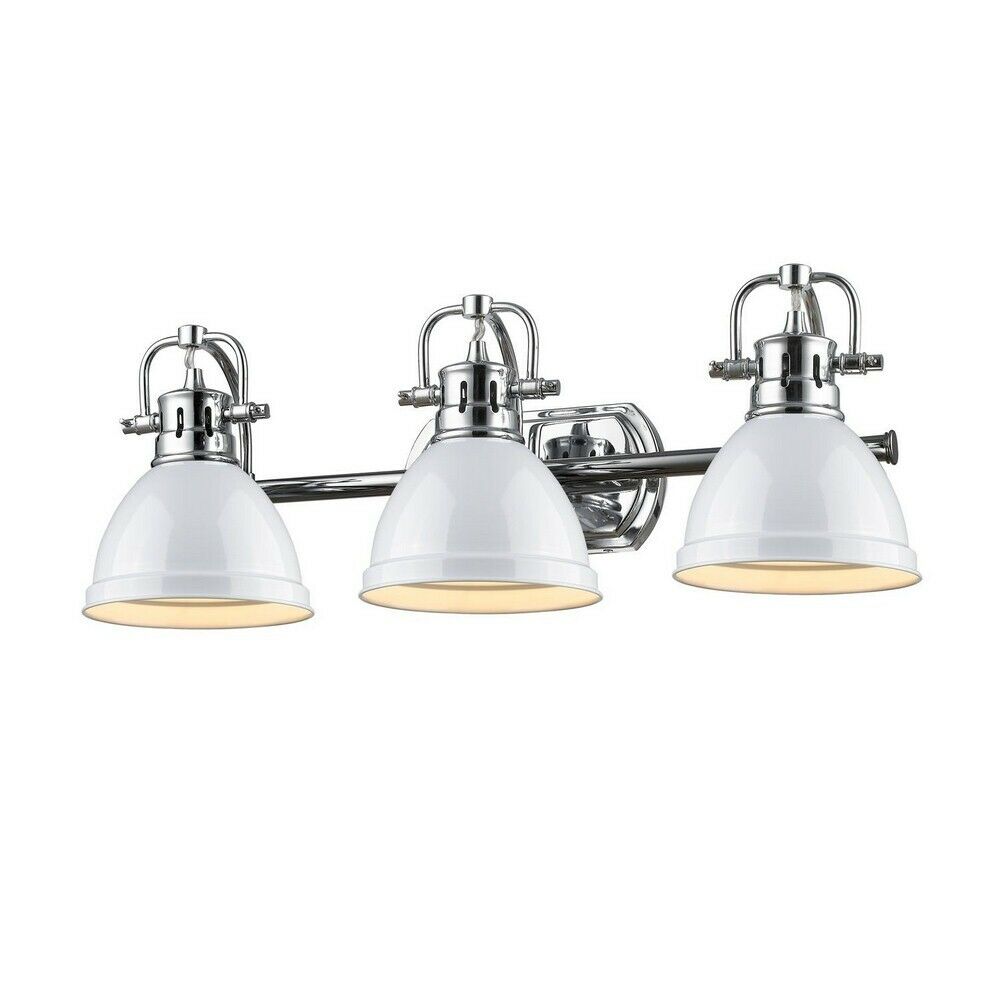 Golden Lighting Duncan 3-Light Chrome Bath Light with White Shade 3602-BA3 CH-WH