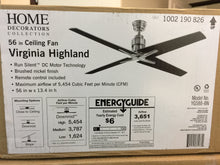 Load image into Gallery viewer, Home Decorators YG588-BN Virginia Highland 56 in. Brushed Nickel Ceiling Fan

