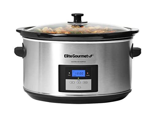 Elite Gourmet - 8.5Qt. Digital Slow Cooker - Stainless-Steel/Black (MST-900D)