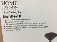 Load image into Gallery viewer, Home Decorators AL14-TB Bentley II 18&quot; Tarnished Bronze Oscillating Ceiling Fan
