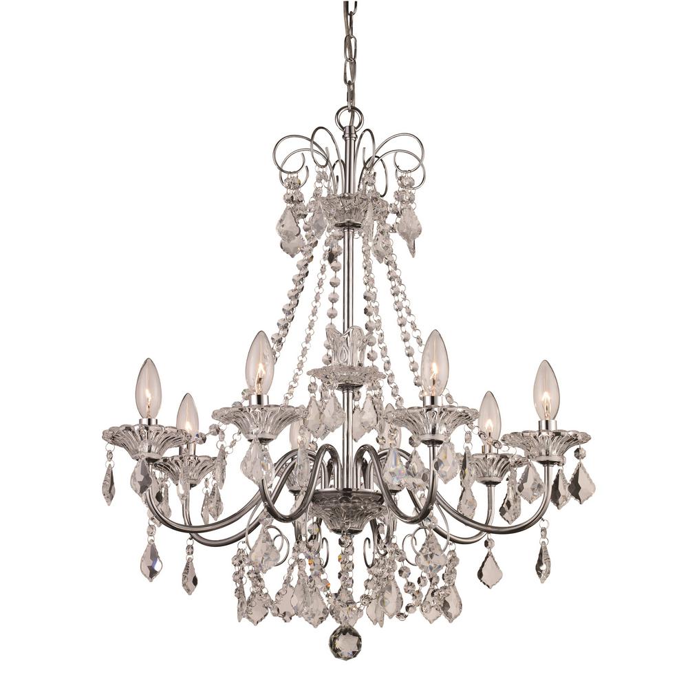 Trans Globe 8- Light Polished Chrome Chandelier with Crystal Beads JH-8 PC