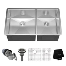 Load image into Gallery viewer, Kraus KHU103-33 33&quot; Undermount 60/40 Double Bowl Stainless Steel Sink Kit

