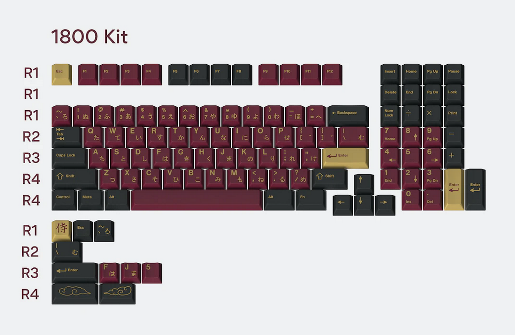 Drop + Red Samurai GMK for 1800 Kit - Red / Black - (113 Keys)