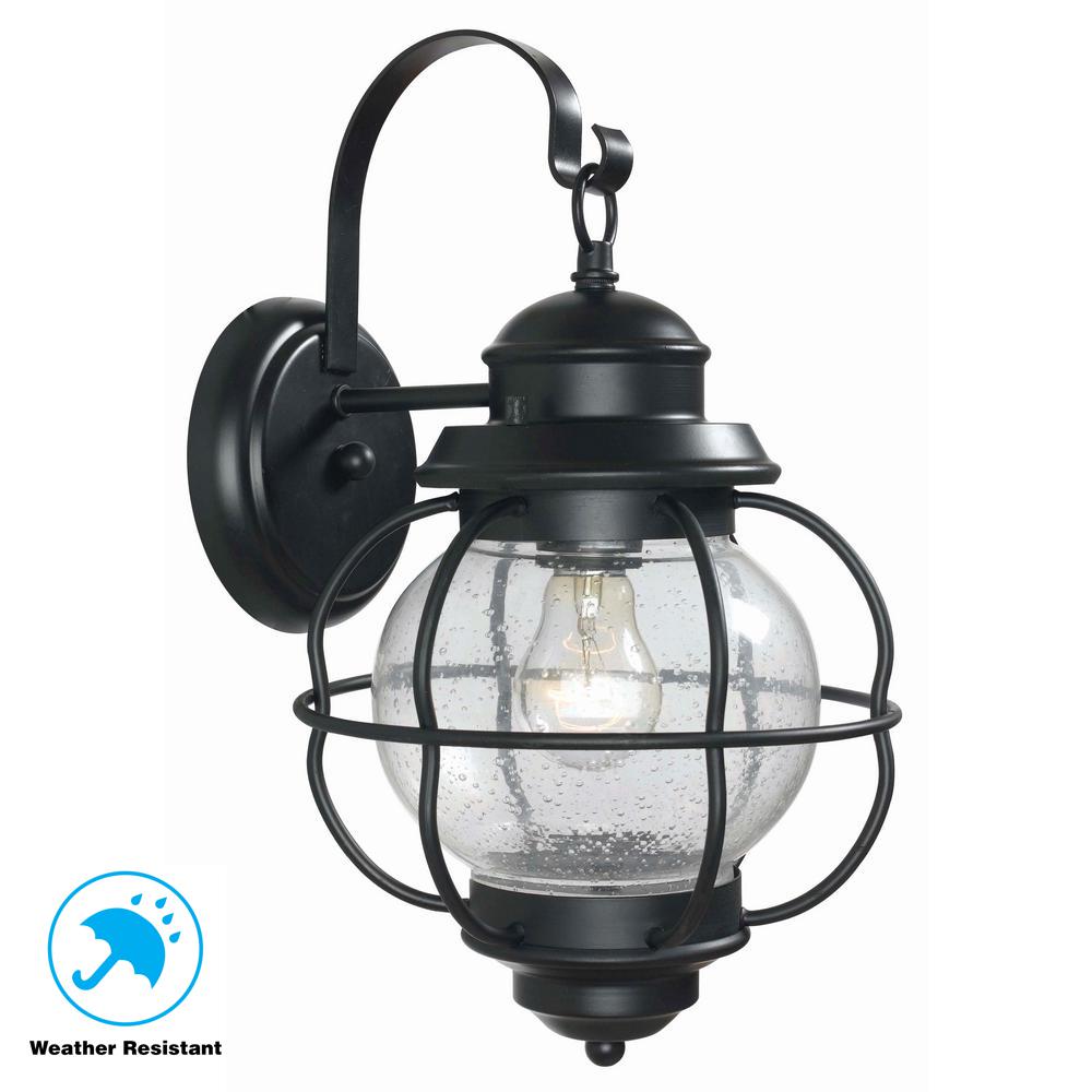 Home Decorators HDP13670 Greer 1-Light Black Exterior Medium Wall Mount Lantern