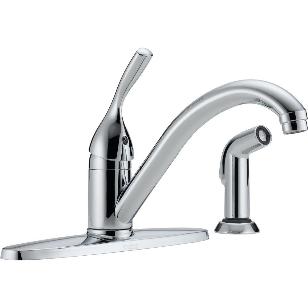 Delta 400-DST Classic 1-Handle Standard Kitchen Faucet w/ Side Sprayer, Chrome