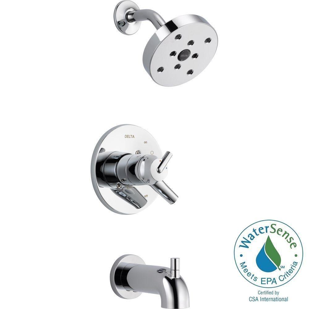 Delta T17459 Trinsic 1-Handle H2Okinetic Tub & Shower Faucet Trim Kit, Chrome