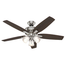 Load image into Gallery viewer, Hunter 53318 Newsome 52&quot; Indoor Brushed Nickel Ceiling Fan with Light Kit
