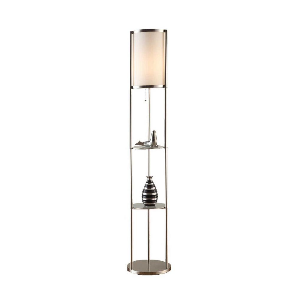 ARTIVA 63 in. Brushed Steel Floor Lamp with Glass Shelf A21040FLN