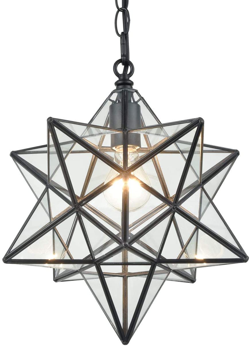 CLAXY 14'' Moravian Star Pendant Clear Glass Shade Hanging Lights TB5088DU-35T