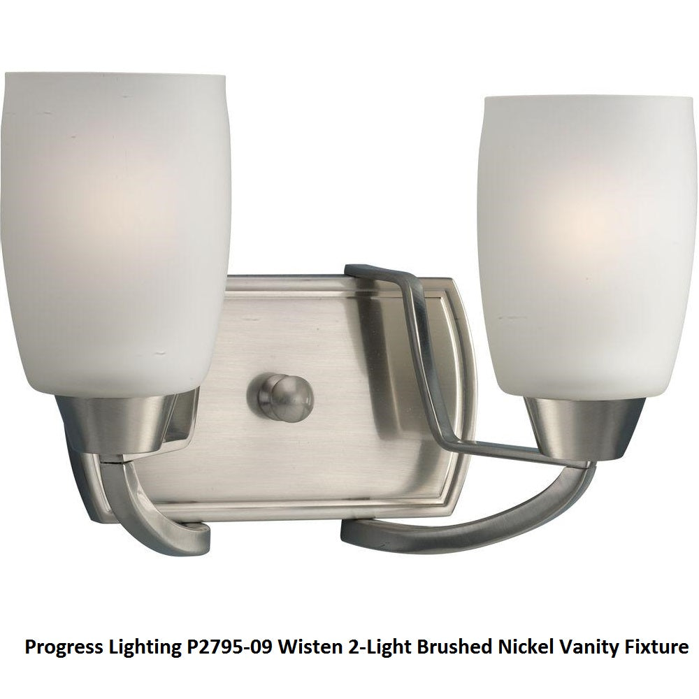 Progress Lighting P2795-09 Wisten 2-Light Brushed Nickel Vanity Fixture
