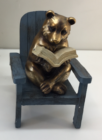 Plow & Hearth Reading Bear Garden Cast Bronze-Like Resin Statue