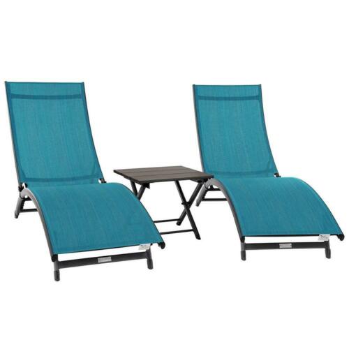 Coral Springs Aluminum Frame Blue 3-Piece Outdoor Sling Chaise Lounge Chair Set