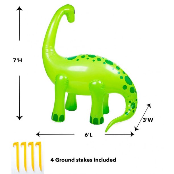HearthSong 7'H Inflatable Dino Sprinkler for Outdoor Active Water Play