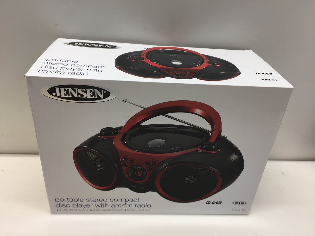Jensen CD-490 Portable Stereo Compact Disc Radio CD Player, Red