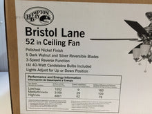 Load image into Gallery viewer, Hampton Bay 14950 Bristol Lane 52 in. Polished Nickel Ceiling Fan 251297
