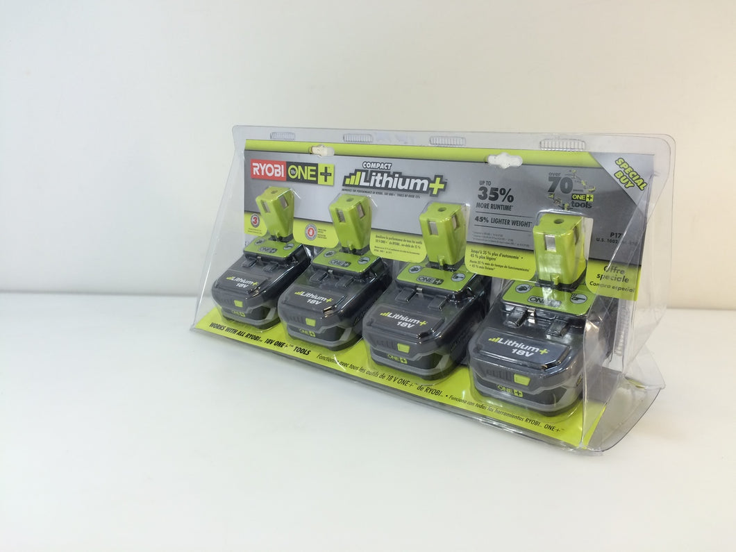 Ryobi P171 18V ONE+ Lithium-Ion Compact Lithium+ Battery Pack 1.5Ah (4-Pack)