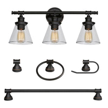 Load image into Gallery viewer, Globe Electric 50192 Parker 3-Light Oil Rubbed Bronze 5-Piece Bath Light Set
