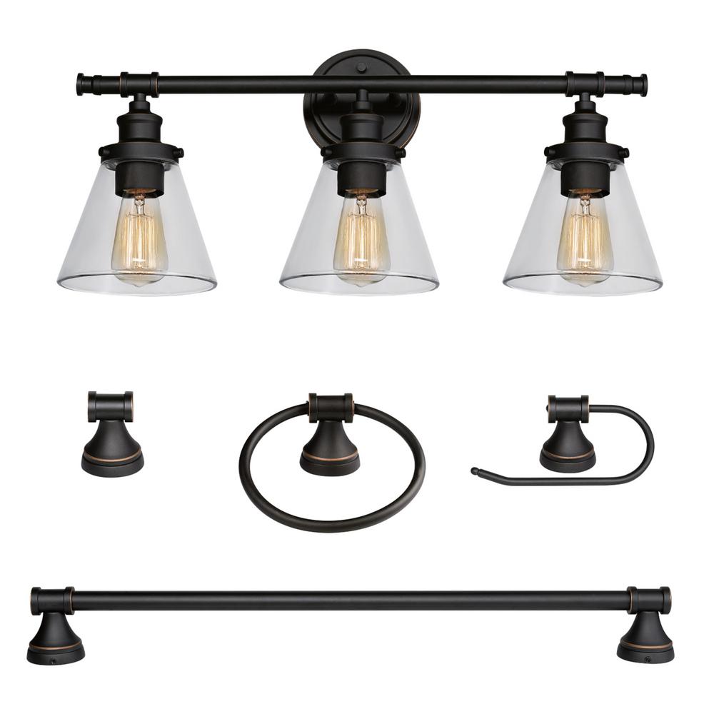 Globe Electric 50192 Parker 3-Light Oil Rubbed Bronze 5-Piece Bath Light Set