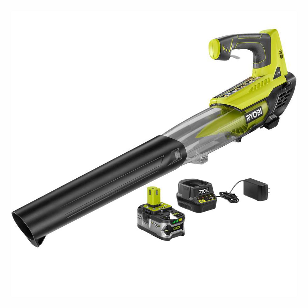 Ryobi P21801 One+ 18V Cordless Jet Fan Leaf Blower with 4Ah Battery Charger