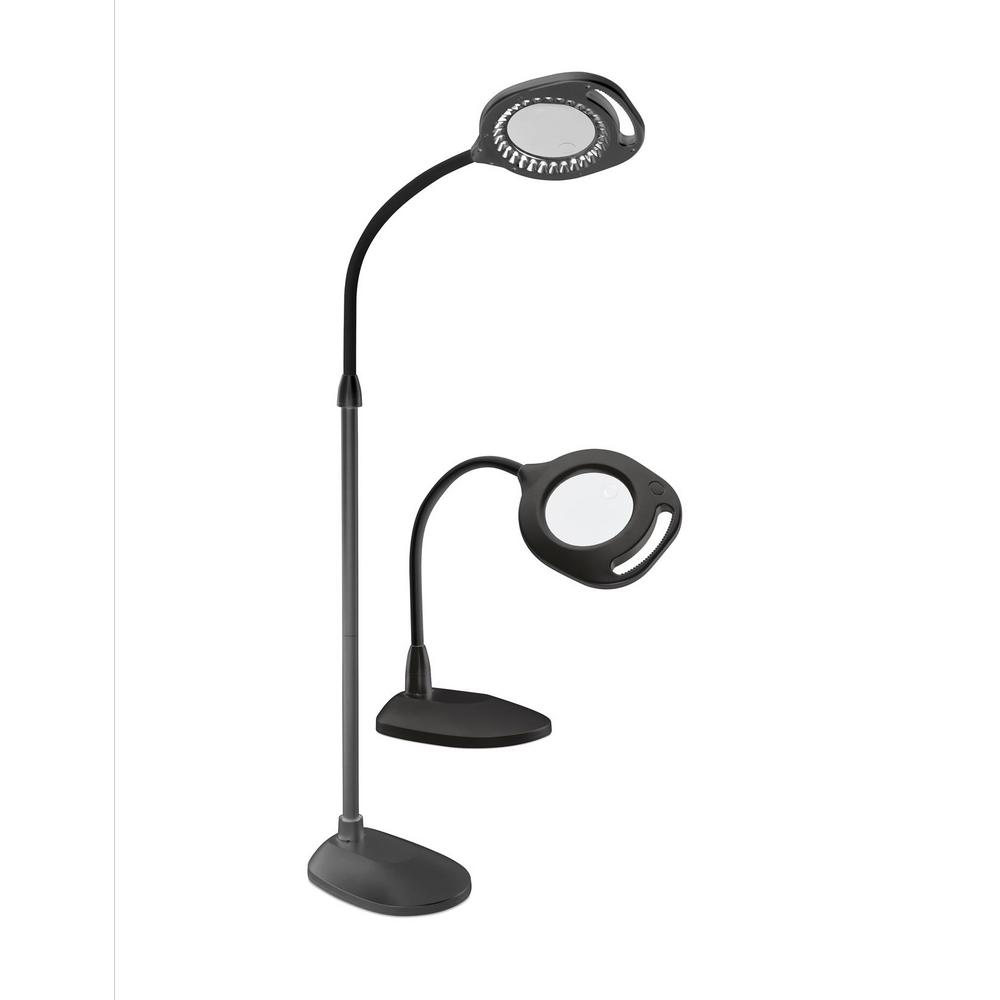 OttLite 438PN9 39.5 in. LED 2 in 1 Magnifier Black Floor and Table Light