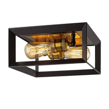 Load image into Gallery viewer, HDC HD-1550-I 14&quot; 2-Light Matte Black Frame Flushmount w Antique Brass Sockets
