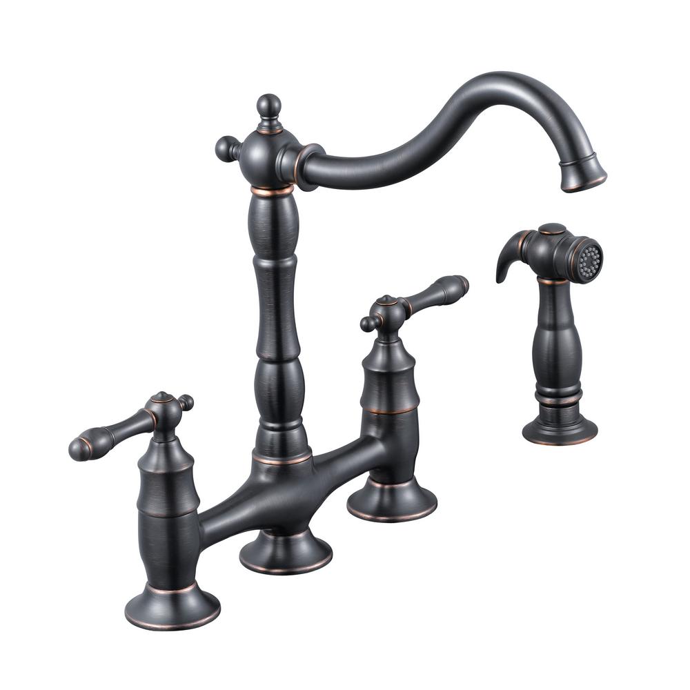 Glacier Bay 852N-05527H2 Lyndhurst Bridge Side Sprayer Kitchen Faucet Bronze