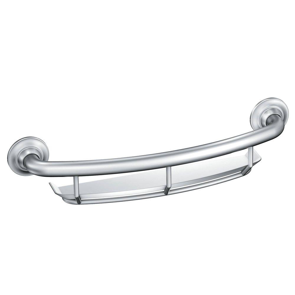 MOEN LR2356DCH 16 in. x 1 in. Screw Grab Bar with Shelf in Chrome