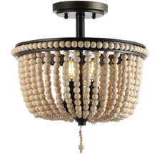 Load image into Gallery viewer, JONATHAN Y JYL9020A Allie 14&quot; Wood Beaded Metal LED Flush Mount, Black &amp; Taupe
