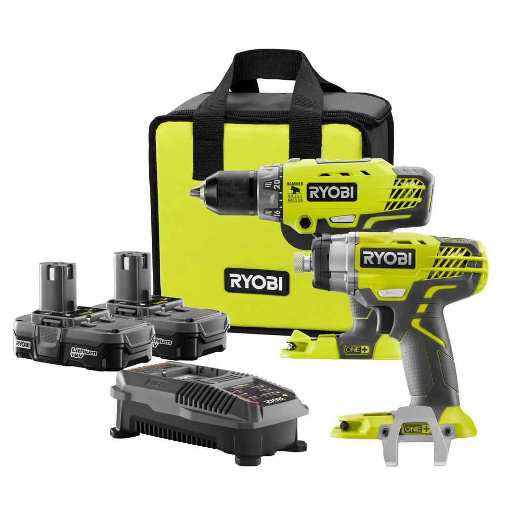 Ryobi P898N 18V ONE+ Li-Ion Cordless Hammer Drill & Impact Driver Combo Kit