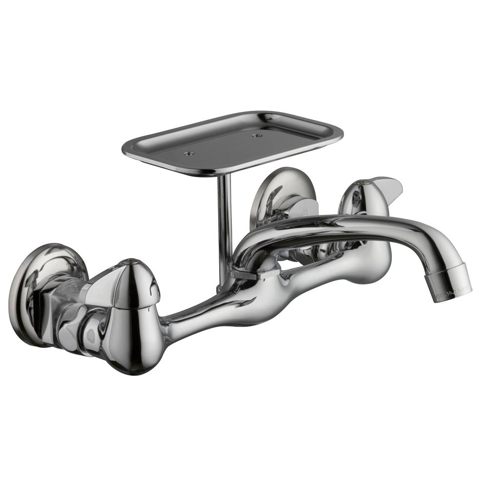 Glacier Bay 815N-0001 2-Handle Wall-Mount Kitchen Faucet w/ Soap Dish Chrome