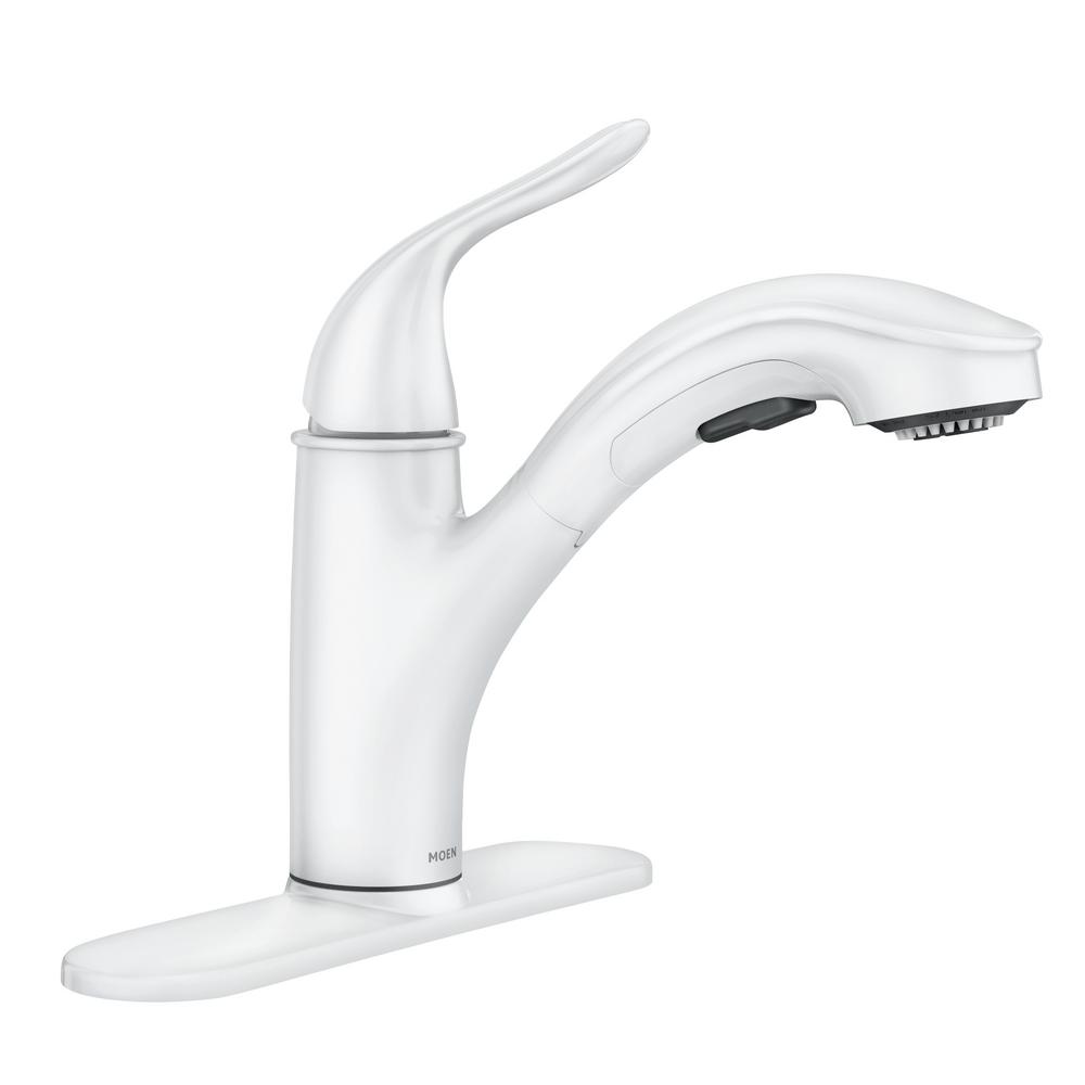 MOEN 87557W Brecklyn Single-Handle Pull-Out Sprayer Kitchen Faucet White