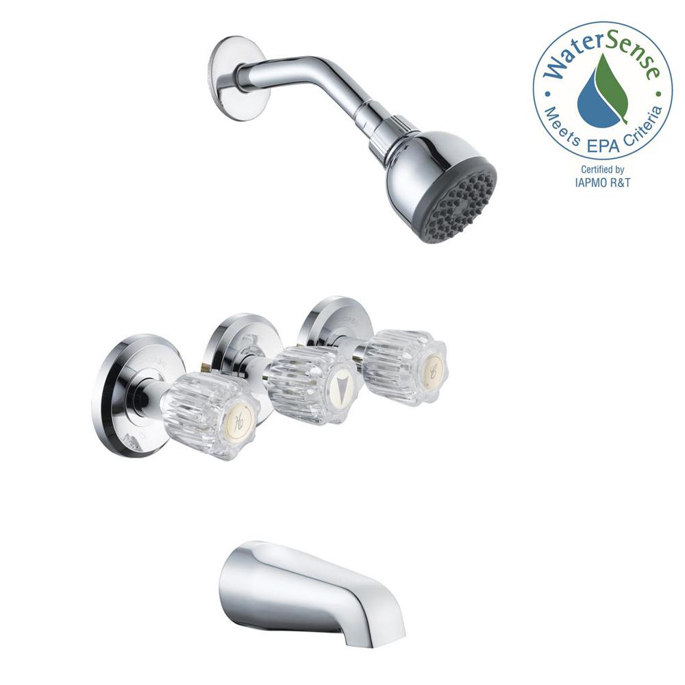 Glacier Bay 834-0201 Aragon 3-Handle 1-Spray Tub and Shower Faucet in Chrome